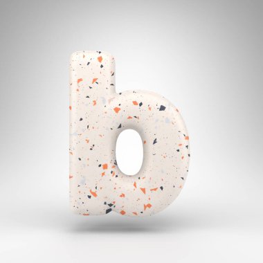 B harfi beyaz arka planda küçük harf. Terrazzo desenli üç boyutlu harf..