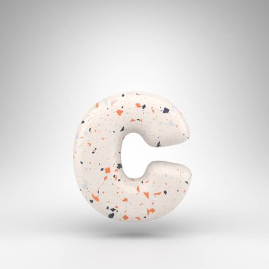 C harfi beyaz arka planda küçük harf. Terrazzo desenli üç boyutlu harf..