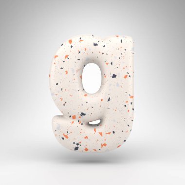 Beyaz arka planda G harfi küçük harf. Terrazzo desenli üç boyutlu harf..