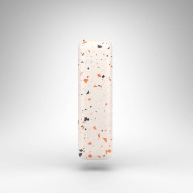 Beyaz arka planda büyük harfli. Terrazzo desenli üç boyutlu harf..