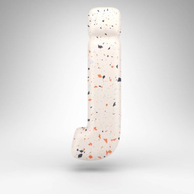 J harfi beyaz arka planda küçük harf. Terrazzo desenli üç boyutlu harf..