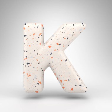 Beyaz arka planda K harfi büyük harf. Terrazzo desenli üç boyutlu harf..