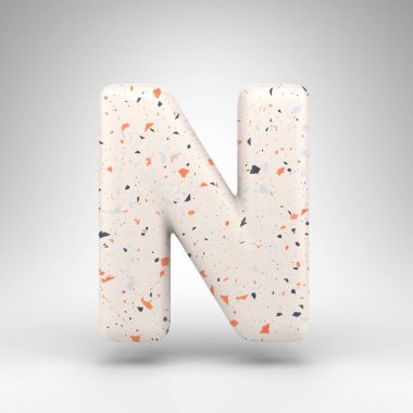 Beyaz arka planda N harfi büyük harf. Terrazzo desenli üç boyutlu harf..