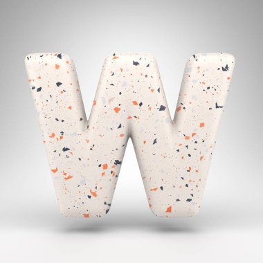 Beyaz arka planda W harfi büyük harf. Terrazzo desenli üç boyutlu harf..