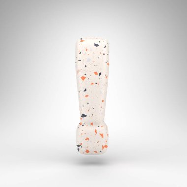 Beyaz arkaplanda ünlem işareti sembolü. Terrazzo desenli 3 boyutlu işaret..