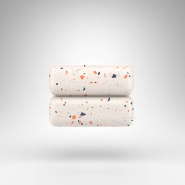 Beyaz arka planda eşit sembol. Terrazzo desenli 3 boyutlu işaret..