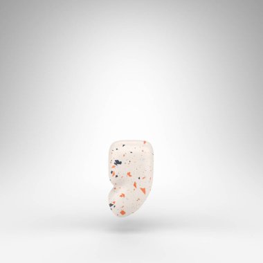 Beyaz arka planda koma sembolü. Terrazzo desenli 3 boyutlu işaret..