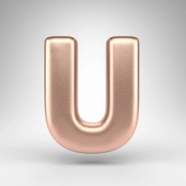 Літера U верхній регістр на білому тлі. Матова мідна 3D літера з блискучою металевою текстурою . — стокове фото