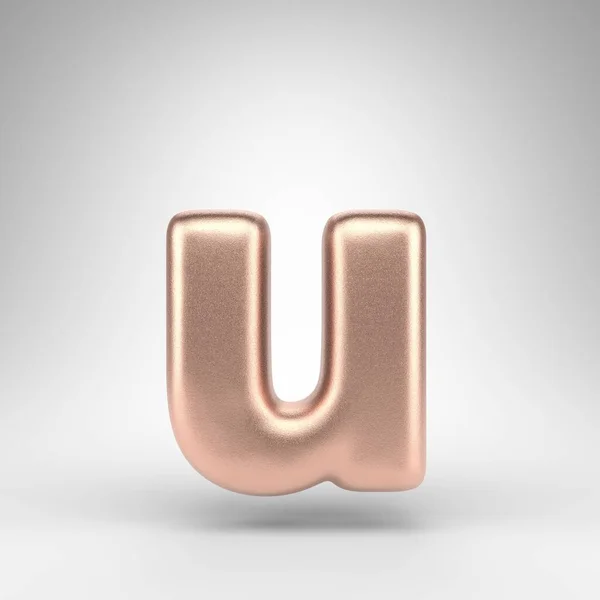 Brief U kleine letters op witte achtergrond. Matte koperen 3D letter met glanzende metalen textuur. — Stockfoto