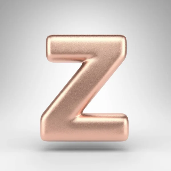 Carta Z maiúscula sobre fundo branco. Carta 3D de cobre fosco com textura metálica brilhante. — Fotografia de Stock