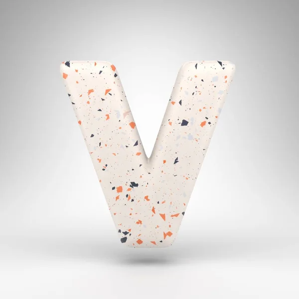 V betű nagybetűvel, fehér háttérrel. 3D betű, terrazzo mintázatú textúrával. — Stock Fotó