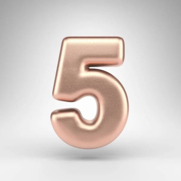 Number 5 on white background. Matte copper 3D number with shiny metallic texture. — Stock Photo, Image