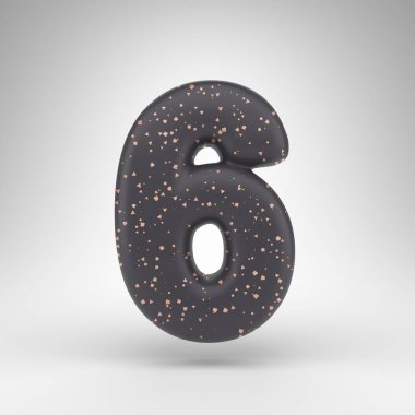 Beyaz arka planda 6 numara. Bakır noktalı siyah matte 3B numara.