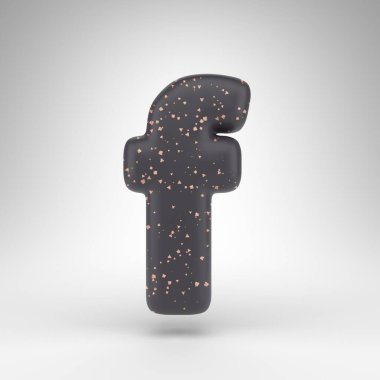 Beyaz arka planda küçük F harfi. Bakır noktalı siyah matte 3D harf.