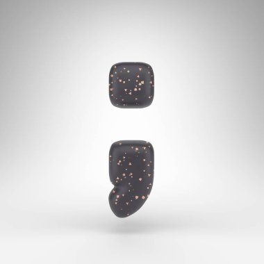 Beyaz arkaplanda noktalı virgül sembolü. Bakır noktalı siyah mat 3B tabela.