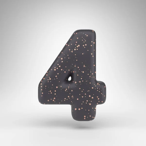 Número 4 sobre fondo blanco. Negro mate número 3D con textura de puntos de cobre. —  Fotos de Stock