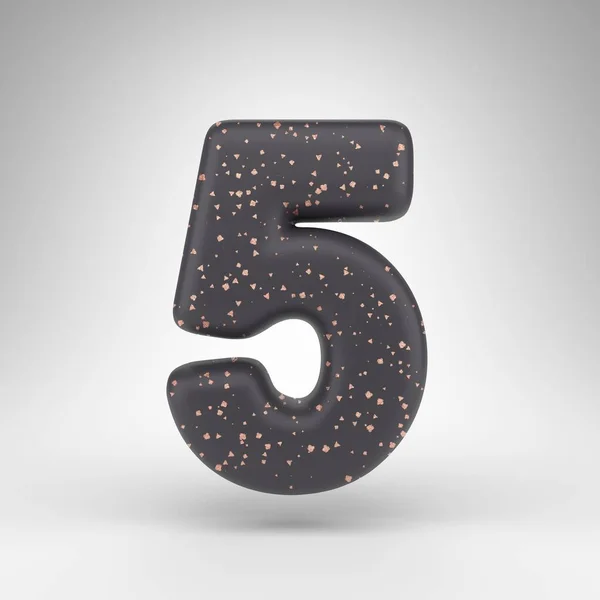 Número 5 sobre fondo blanco. Negro mate número 3D con textura de puntos de cobre. —  Fotos de Stock