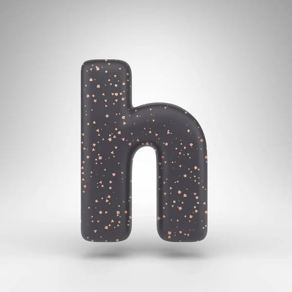 Letra H minúscula sobre fondo blanco. Letra negra mate 3D con textura de puntos de cobre. —  Fotos de Stock
