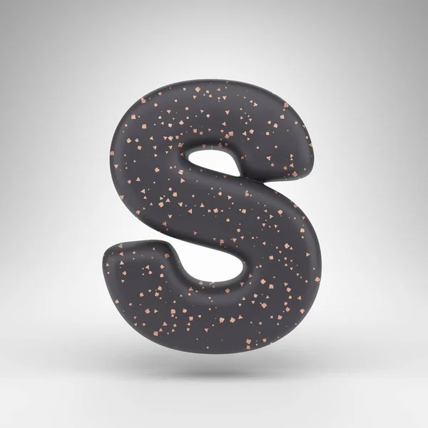 Буква S на белом фоне. Черное матовое 3D письмо с текстурой медных точек. — стоковое фото