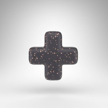 Artı beyaz arka planda bir sembol. Bakır noktalı siyah mat 3B tabela.