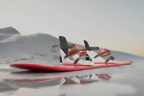 Snowboard στο χιόνι με το βουνό στο παρασκήνιο. — Φωτογραφία Αρχείου