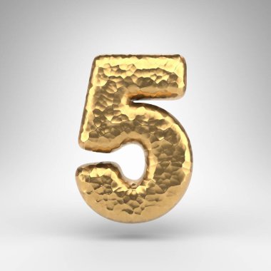 Beyaz arka planda 5 numara. Parlak metalik desenli üç boyutlu çekiç numarası..