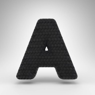 Beyaz arka planda büyük harf A. Karbon iplik desenli siyah karbon fiber 3D yazı tipi.