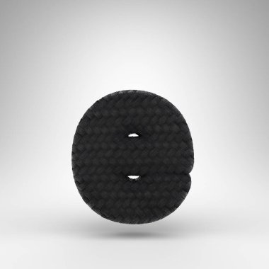 Beyaz arka planda E harfi küçük harf. Karbon iplik desenli siyah karbon fiber 3D yazı tipi.