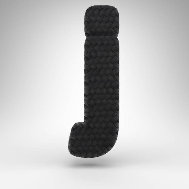J harfi beyaz arka planda küçük harf. Karbon iplik desenli siyah karbon fiber 3D yazı tipi.