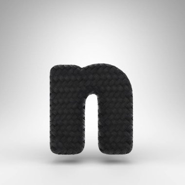 Beyaz arka planda N harfi küçük harf. Karbon iplik desenli siyah karbon fiber 3D yazı tipi.
