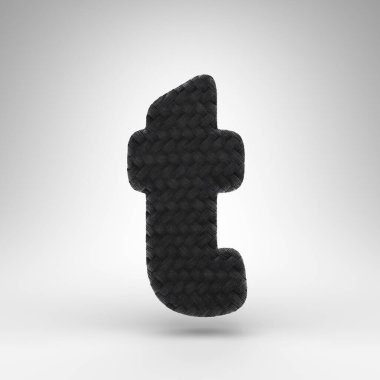 Beyaz arka planda küçük harfli T harfi. Karbon iplik desenli siyah karbon fiber 3D yazı tipi.
