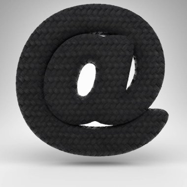 Beyaz arka planda AT sembolü. Siyah karbon fiber 3D karbon iplik desenli işaret.