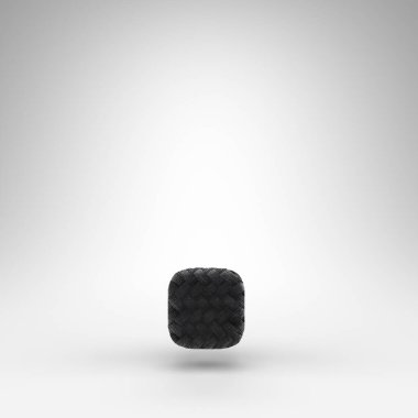 Beyaz arkaplanda dönem sembolü. Karbon iplik desenli siyah karbon fiber 3D işareti.