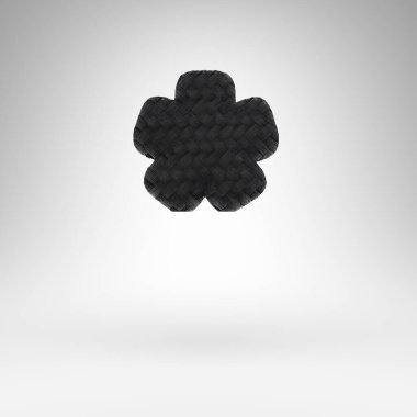 Asterisk sembolü beyaz arkaplanda. Karbon iplik desenli siyah karbon fiber 3D işareti.