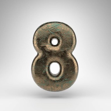 Beyaz arka planda 8 numara. Bronz 3D, oksitlenmiş çizik desenli..