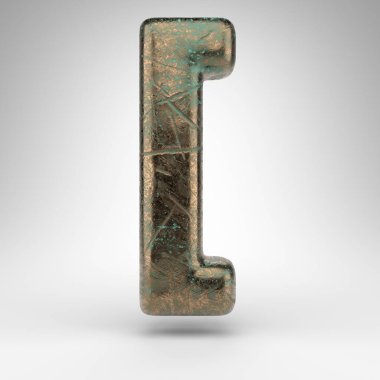 Beyaz arkaplanda sol kare parantez sembolü. Bronz 3D, oksitlenmiş çizik desenli..