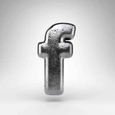 Beyaz arka planda küçük F harfi. Parlak metal desenli Demir 3D yazı tipi.