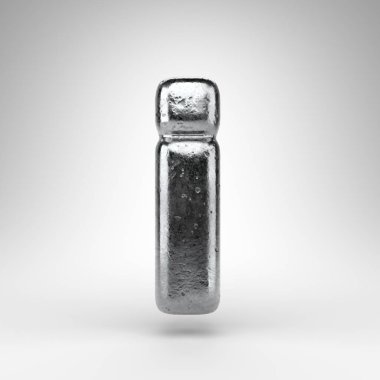 Küçük harfle beyaz arka planda. Parlak metal desenli Demir 3D yazı tipi.