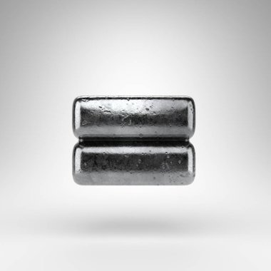 Beyaz arka planda eşit sembol. Parlak metal desenli 3 boyutlu işaret..