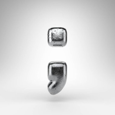 Beyaz arkaplanda noktalı virgül sembolü. Parlak metal desenli 3 boyutlu işaret..