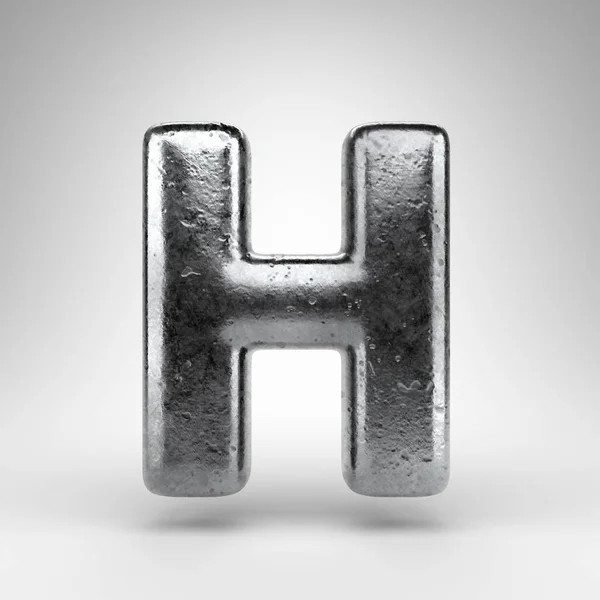 字母H 白底大写字母 具有光泽金属纹理的铁质3D渲染字体 — 图库照片