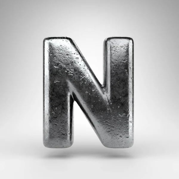 白地にNの大文字を書く 光沢のある金属質感の鉄3Dレンダリングフォント — ストック写真