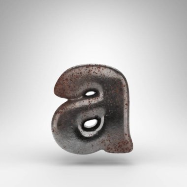 A harfi beyaz arka planda küçük harf. Oksitlenmiş desenli paslı metal 3D yazı tipi.