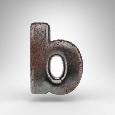 B harfi beyaz arka planda küçük harf. Oksitlenmiş desenli paslı metal 3D yazı tipi.