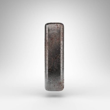 Beyaz arka planda büyük harfli. Oksitlenmiş desenli paslı metal 3D yazı tipi.