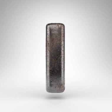 Beyaz arka planda L harfi küçük harf. Oksitlenmiş desenli paslı metal 3D yazı tipi.