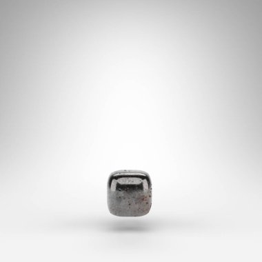 Beyaz arkaplanda dönem sembolü. Paslı metal 3D, oksitlenmiş desenli..