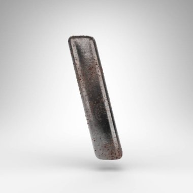 Beyaz arka planda sırt / çizgi sembolü. Paslı metal 3D, oksitlenmiş desenli..