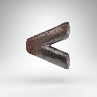 Beyaz arka plandaki sembolden daha az. Paslı metal 3D, oksitlenmiş desenli..