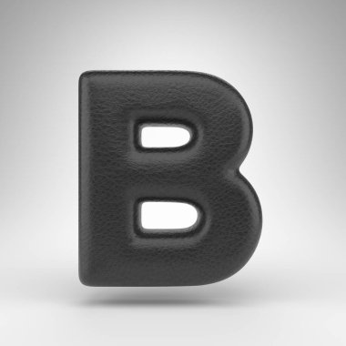 Beyaz arka planda büyük harf B. Deri dokusuna sahip siyah deri 3D yazı tipi.